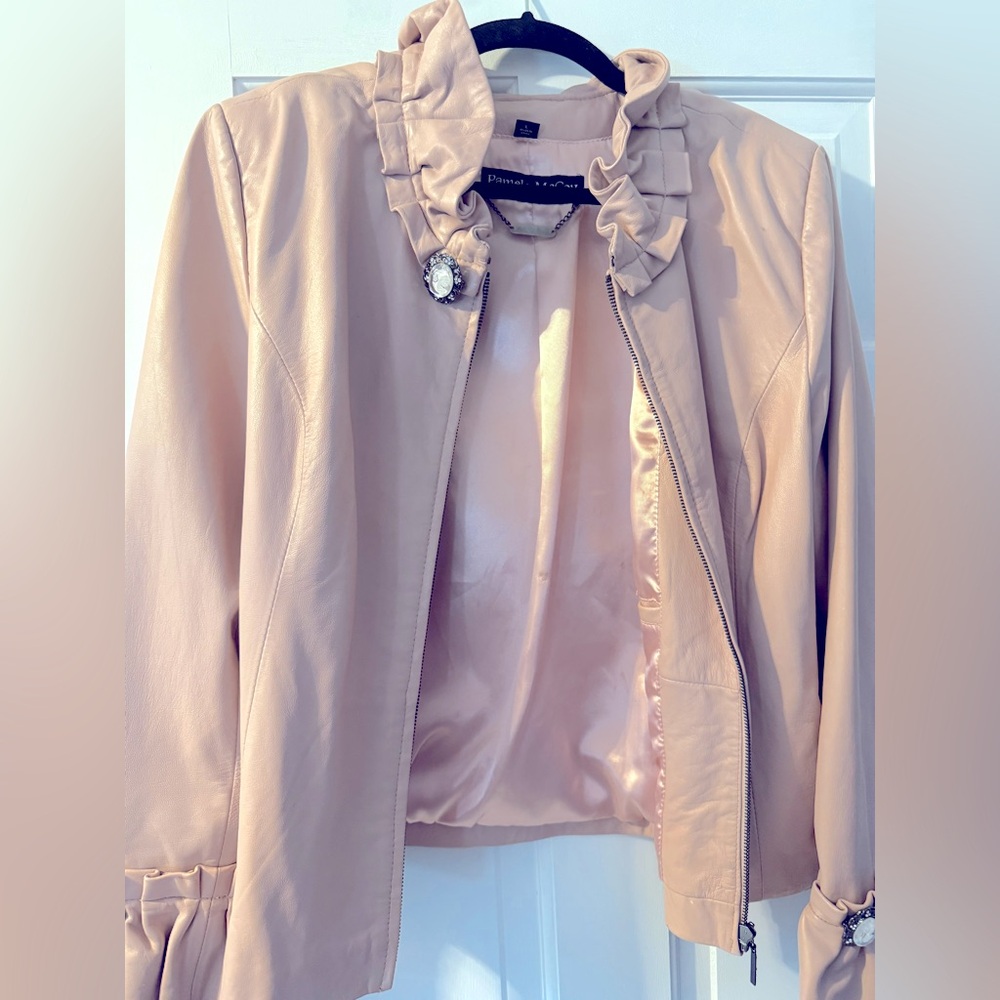 Pamela McCoy leather moto jacket -Dusty Rose - Picture 2 of 9